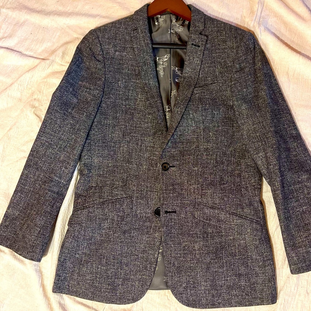 Heart and dagger men’s linen blend charcoal suit, blazer 36R